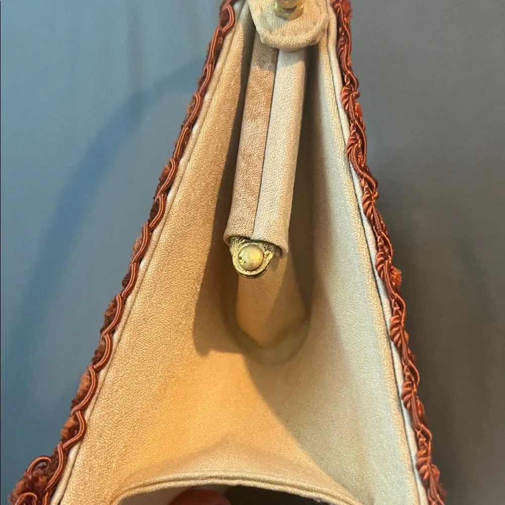 MOO ROO Charleston Handmade Vintage 2001 Burnt Orange Paisley Velvet-Trim Clutch - Picture 9 of 17